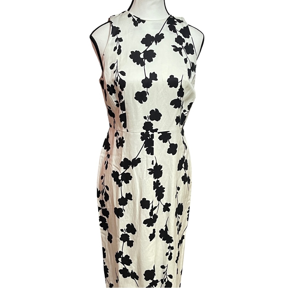 Ann Taylor Sz 4P Black and Cream Floral Midi Dress NWT